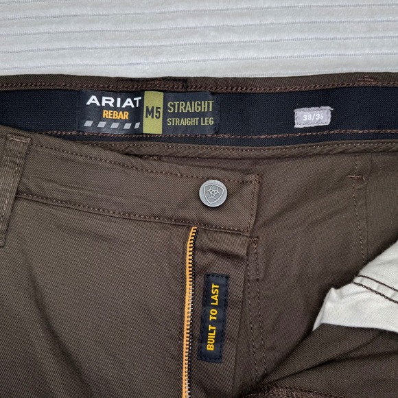 Ariat Rebar M5 Washed Twill Dungaree Work Pants Men 38x36 Straight Leg Brown - Picture 3 of 10